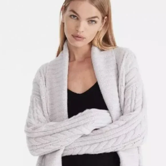 Naked Cashmere Mara Oversized Cableknit Cashmere Cardigan Light Grey XS